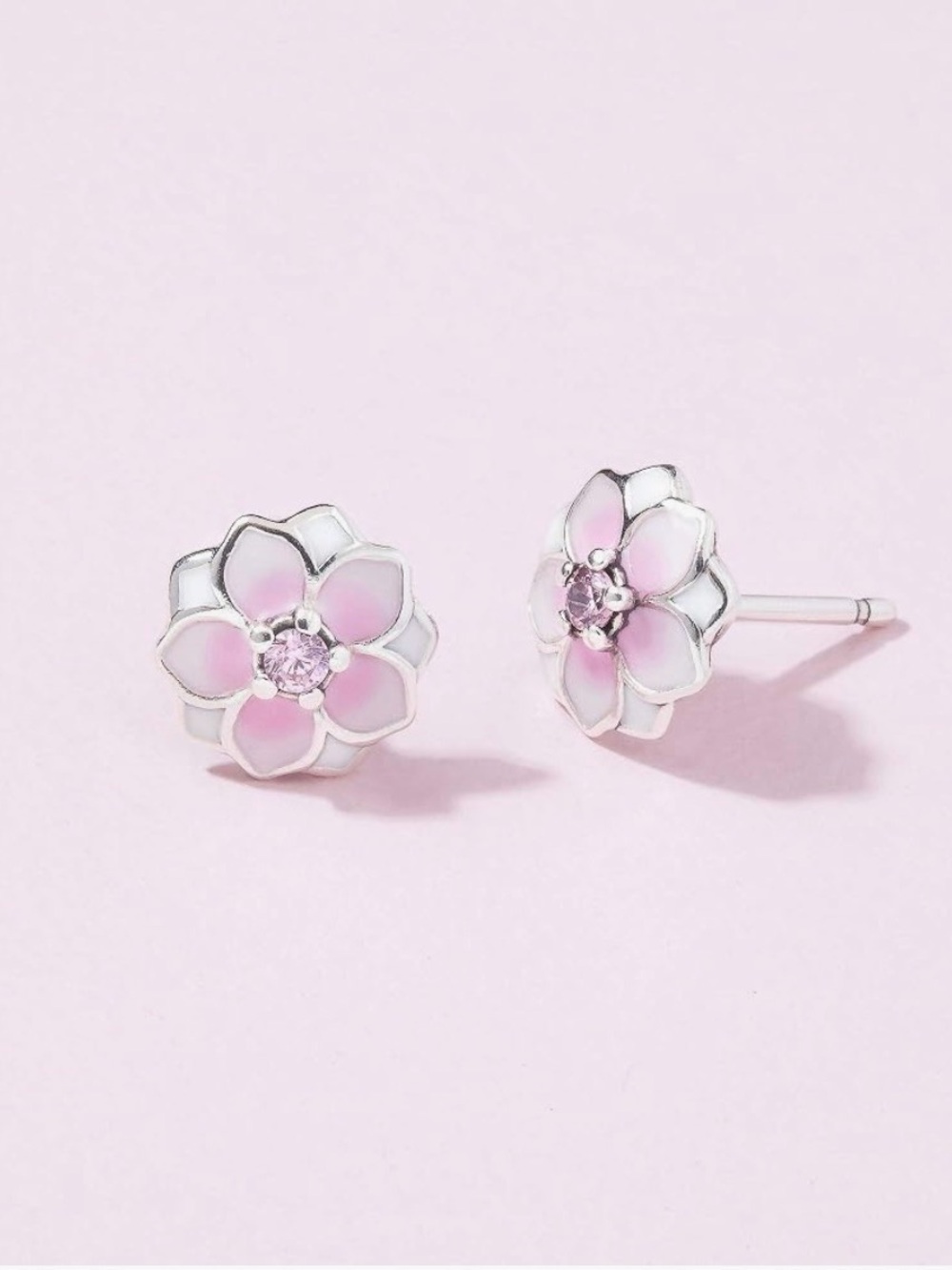 Pink Flower Stud Earrings - Sterling Silver Floral Posts